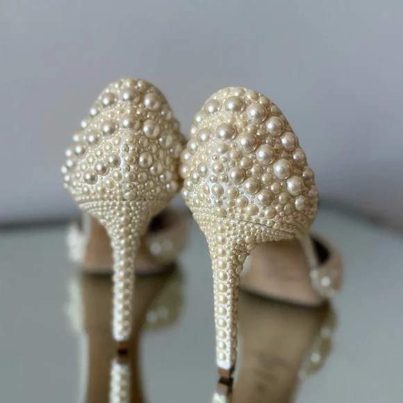 New JIMMY CHOO Sabine 85 faux pearl-embellished satin pumps 38 $1,895 - Picture 14 of 17
